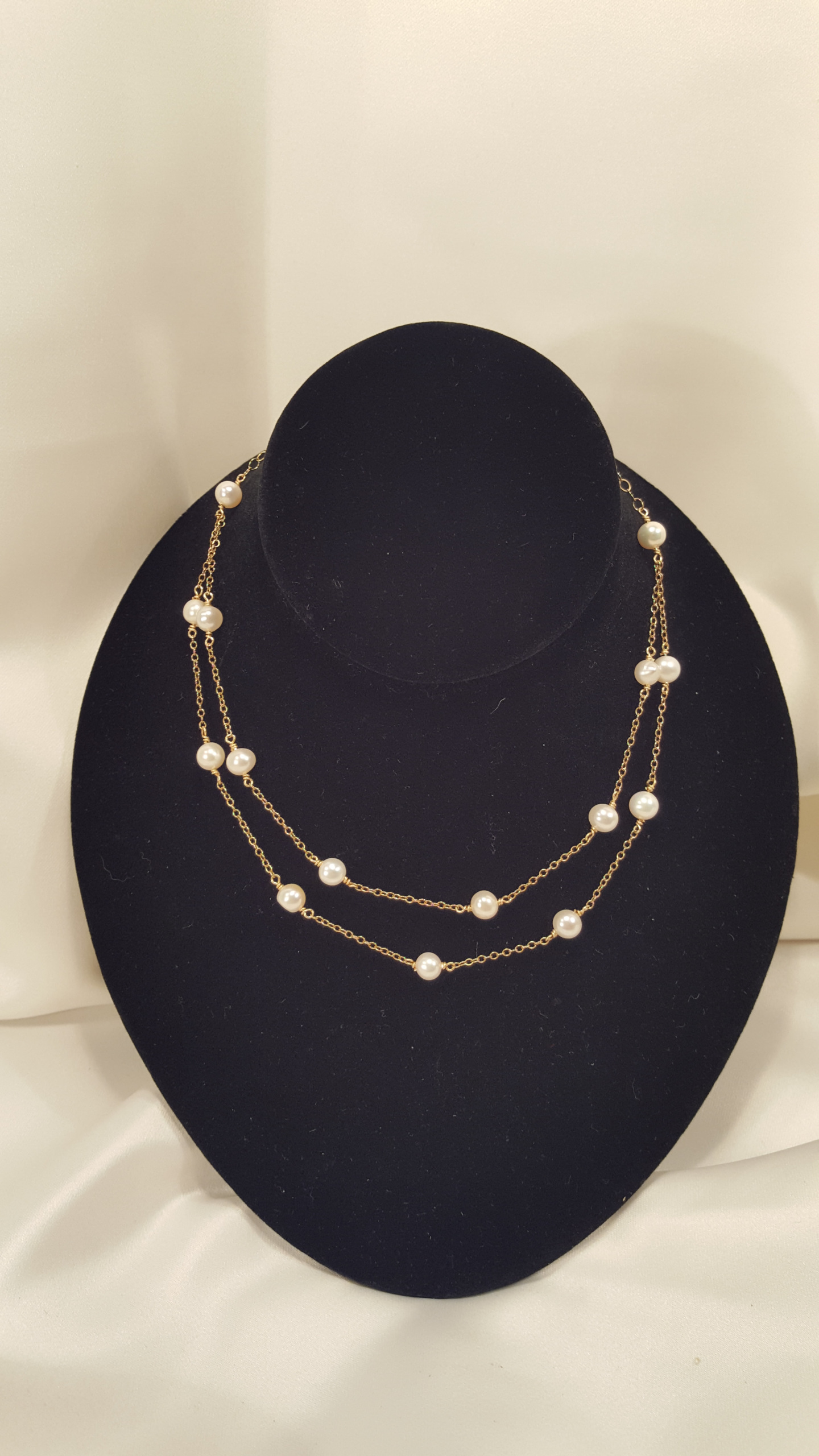 Double Strand Gold Chain Necklace with Cultured Pearl | JN028
